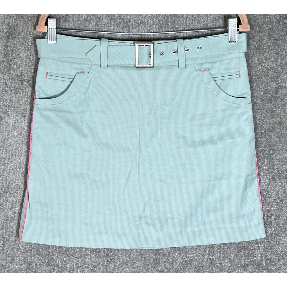 Annika Cutter and Buck Golf Skort Womens Sz 4 Green Pink Striped Pockets Stretch